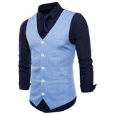 Voguable Casual Cotton Linen Mens Suit Vest Slim Fit Single Breasted Sleeveless Waistcoat Male White Yellow Green Orange Light Blue M-4XL voguable