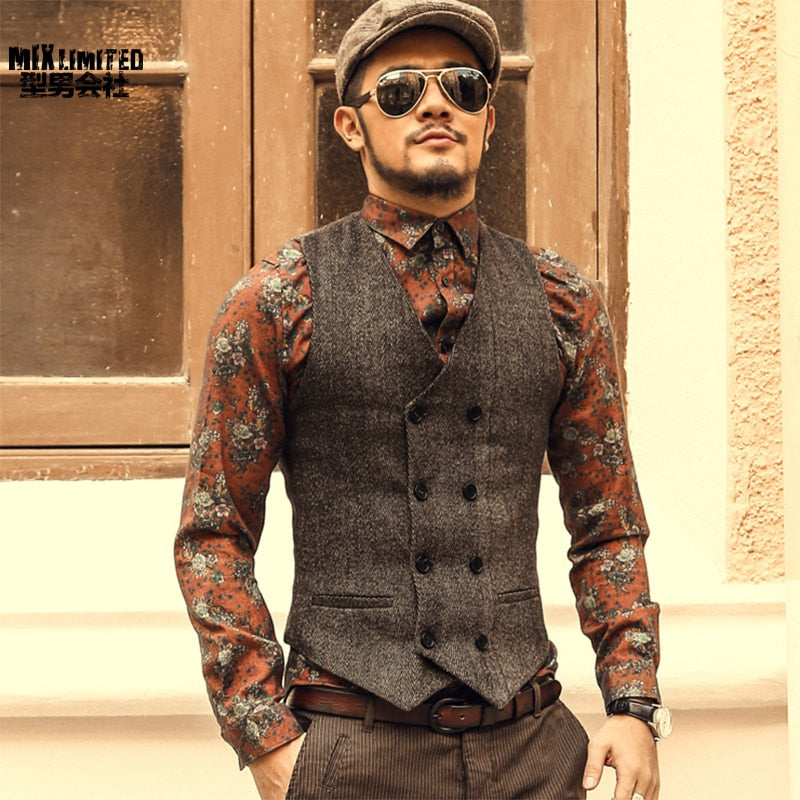 Voguable Mens Double Breasted Vest Men Dress Suit Vest Men Formal Grey Vest Suit Gilet Vest Slim Business Jacket Tops homme spring M51 voguable