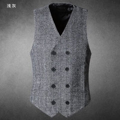 Voguable Mens Double Breasted Vest Men Dress Suit Vest Men Formal Grey Vest Suit Gilet Vest Slim Business Jacket Tops homme spring M51 voguable