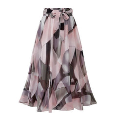 Vintage floral print chiffon skirts women Sprint Summer korean A line Pink streetwear high waist ladies midi skirt voguable
