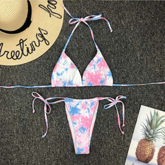 OMKAGI Swimwear Women Tie dye Bikini Set Bathing Suit Beachwear Push Up Swimming Swimwear Sexy Bandage Swimsuit Bikini 2020 voguable