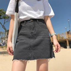 Gentillove Casual High Waist Pencil Denim Skirts Women 2021 Summer Black Blue Solid Pockets Button All-matched Jeans Skirt voguable