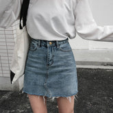 Gentillove Casual High Waist Pencil Denim Skirts Women 2021 Summer Black Blue Solid Pockets Button All-matched Jeans Skirt voguable
