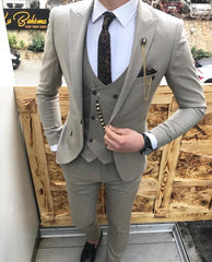 Voguable Men Suit Slim Fit 3 Piece Grey Casual Prom Tuxedos Groom Peaked Lapel Business for Wedding Suits Men (Blazer+Vest+Pant) voguable