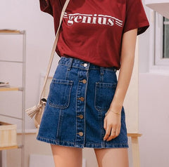Denim Skirt High Waist A-line Mini Skirts Women 2022 Summer New Arrivals Single Button Pockets Blue Jean Skirt Style Saia Jeans voguable