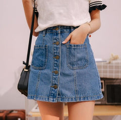 Denim Skirt High Waist A-line Mini Skirts Women 2022 Summer New Arrivals Single Button Pockets Blue Jean Skirt Style Saia Jeans voguable