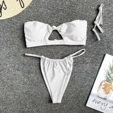 OMKAGI Brand Swimwear Women Hollow Up Thong Solid Swimsuit Sexy Push Up Bathing Suit Swimming Beachwear Monokini Bikini 2020 voguable