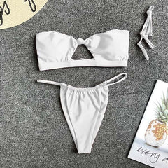 OMKAGI Brand Swimwear Women Hollow Up Thong Solid Swimsuit Sexy Push Up Bathing Suit Swimming Beachwear Monokini Bikini 2020 voguable