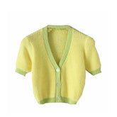 Pink cardigan womens sweaters korean crop sweater yellow autumn tops short sleeve v neck short cardigan mohair sweater fall 2021 voguable
