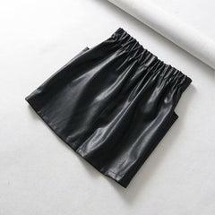 Women Skirts Above Knee Mini Women's double pocket elastic waist PU Faux leather skirt Jupe Femme Faldas Mujer voguable