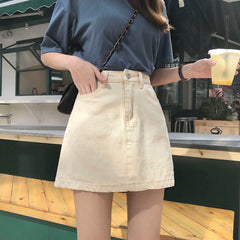 Voguable Denim Skirts Womens Summer Solid White Black Basic High Waist Short Skirt Femme A-line Women Elegant Students School Sundress voguable
