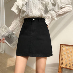 Voguable Denim Skirts Womens Summer Solid White Black Basic High Waist Short Skirt Femme A-line Women Elegant Students School Sundress voguable