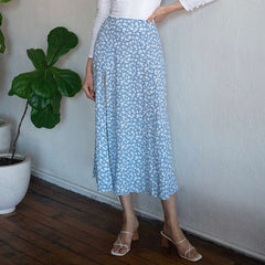 Women Skirt Fashion Elegant Vintage Black Floral Skirts Womens 2021 New High Waist Midi Skirt Sexy Side High Slit Woman Skirts voguable