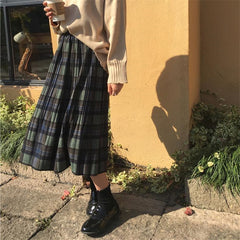 Voguable Vintage Wool Pleated Plaid Skirt Women High Waist Plus Size Long Skirt 2021 Autumn Winter Harajuku Female Party Skirt Streetwear voguable