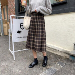 Voguable Vintage Wool Pleated Plaid Skirt Women High Waist Plus Size Long Skirt 2021 Autumn Winter Harajuku Female Party Skirt Streetwear voguable