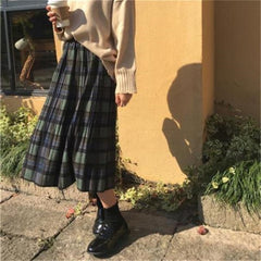 Voguable Vintage Wool Pleated Plaid Skirt Women High Waist Plus Size Long Skirt 2021 Autumn Winter Harajuku Female Party Skirt Streetwear voguable