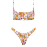 Sexy Bandeau Push Up Bikini Set Spaghetti Strap Two Piece Swimsuit Ruched Bikinis Women Swimwear Floral Bathing Suit Beach Wear voguable