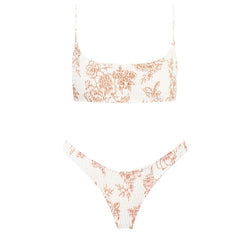 Sexy Bandeau Push Up Bikini Set Spaghetti Strap Two Piece Swimsuit Ruched Bikinis Women Swimwear Floral Bathing Suit Beach Wear voguable