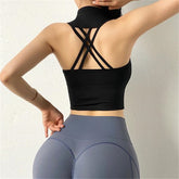 Voguable Women Sexy Vest Tape Sports Bra Back Hollow Female Fitness top Bra Shockproof Running Bra Yoga Tank Top With Chest Pad voguable