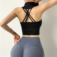 Voguable Women Sexy Vest Tape Sports Bra Back Hollow Female Fitness top Bra Shockproof Running Bra Yoga Tank Top With Chest Pad voguable