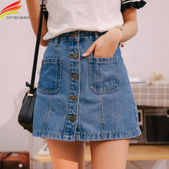 Denim Skirt High Waist A-line Mini Skirts Women 2022 Summer New Arrivals Single Button Pockets Blue Jean Skirt Style Saia Jeans voguable