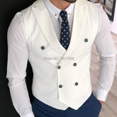 Voguable White Slim Fit Men Vest with Double Breasted One Piece Custom Male Suit Wasitcoat Peaked Lapel Wedding Gromsmen Waist Coat New voguable