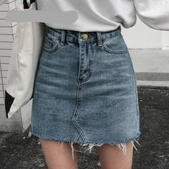 Gentillove Casual High Waist Pencil Denim Skirts Women 2021 Summer Black Blue Solid Pockets Button All-matched Jeans Skirt voguable