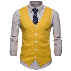 Voguable Casual Cotton Linen Mens Suit Vest Slim Fit Single Breasted Sleeveless Waistcoat Male White Yellow Green Orange Light Blue M-4XL voguable