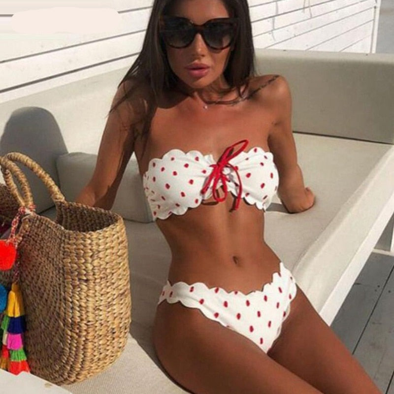 Sexy Polka Dot Bikini Women 2021 Two Piece Swimsuit Push Up Swimwear Floral Side Bathing Suit Brazilian Beach Wear Swimming Suit voguable