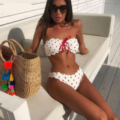 Sexy Polka Dot Bikini Women 2021 Two Piece Swimsuit Push Up Swimwear Floral Side Bathing Suit Brazilian Beach Wear Swimming Suit voguable