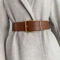 Women's Fashion Black Wide Belt Square Pin Buckle Imitation leather Waist Strap Decorative Coat Dress Simple Dress Waistband voguable