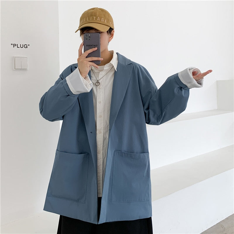 Voguable Fashion Unisex Dad Suit Jacket Oversized Blazer Men Hip Hop Streetwear Young Casual Clothes Pink Khaki Green Black Overshirt voguable