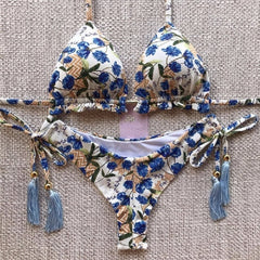 Sexy brazilian bikini set 2020 Feather print swimsuit women Bandeau swimwear female Hollow out bathing suit Micro 2 piece suit voguable