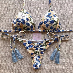 Sexy brazilian bikini set 2020 Feather print swimsuit women Bandeau swimwear female Hollow out bathing suit Micro 2 piece suit voguable
