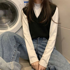 Sweater Vest Women Solid Autumn Winter All-match Leisure Outerwear Knitted V-Neck Sleeveless Female Elegant Chic Simple Harajuku voguable