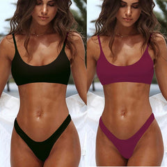 Solid Sexy Red Micro Bikini Set Women Swimming Suit Padded Bra Biquini Two-Piece Swimwear Thong Bathing Suit Brazilian Swimsuit voguable