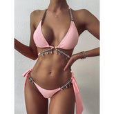 2021 Sexy Crystal Diamond Bikini Swimwear Women Swimsuit Chain Bandage Bikini Set Female Push Up Bathing Suits Summer Beach Wear voguable