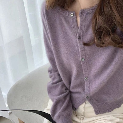 Cashmere Sweater Cardigan Women Single Breasted Long Sleeve Elegant Vintage Jumper Solid Wool Knitted Autumn Winter Outwear X452 voguable