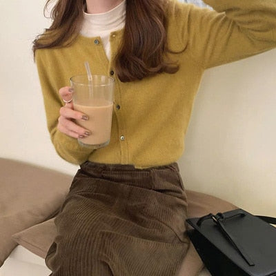 Cashmere Sweater Cardigan Women Single Breasted Long Sleeve Elegant Vintage Jumper Solid Wool Knitted Autumn Winter Outwear X452 voguable