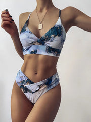 Voguable 2021 New High Waist  Bikini set Yellow Bandeau Swimsuit Sexy Print Thong Bikini Women Swimwear Two-pieces Bather Bathing Suit voguable