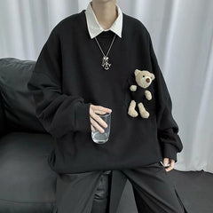 Voguable Men's Fashion Removable Bear Hoodies Cotton Casual Sweatshirts Round Neck Masculino Pullovers Streetwear Loose Coats S-XL voguable