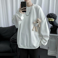 Voguable Men's Fashion Removable Bear Hoodies Cotton Casual Sweatshirts Round Neck Masculino Pullovers Streetwear Loose Coats S-XL voguable