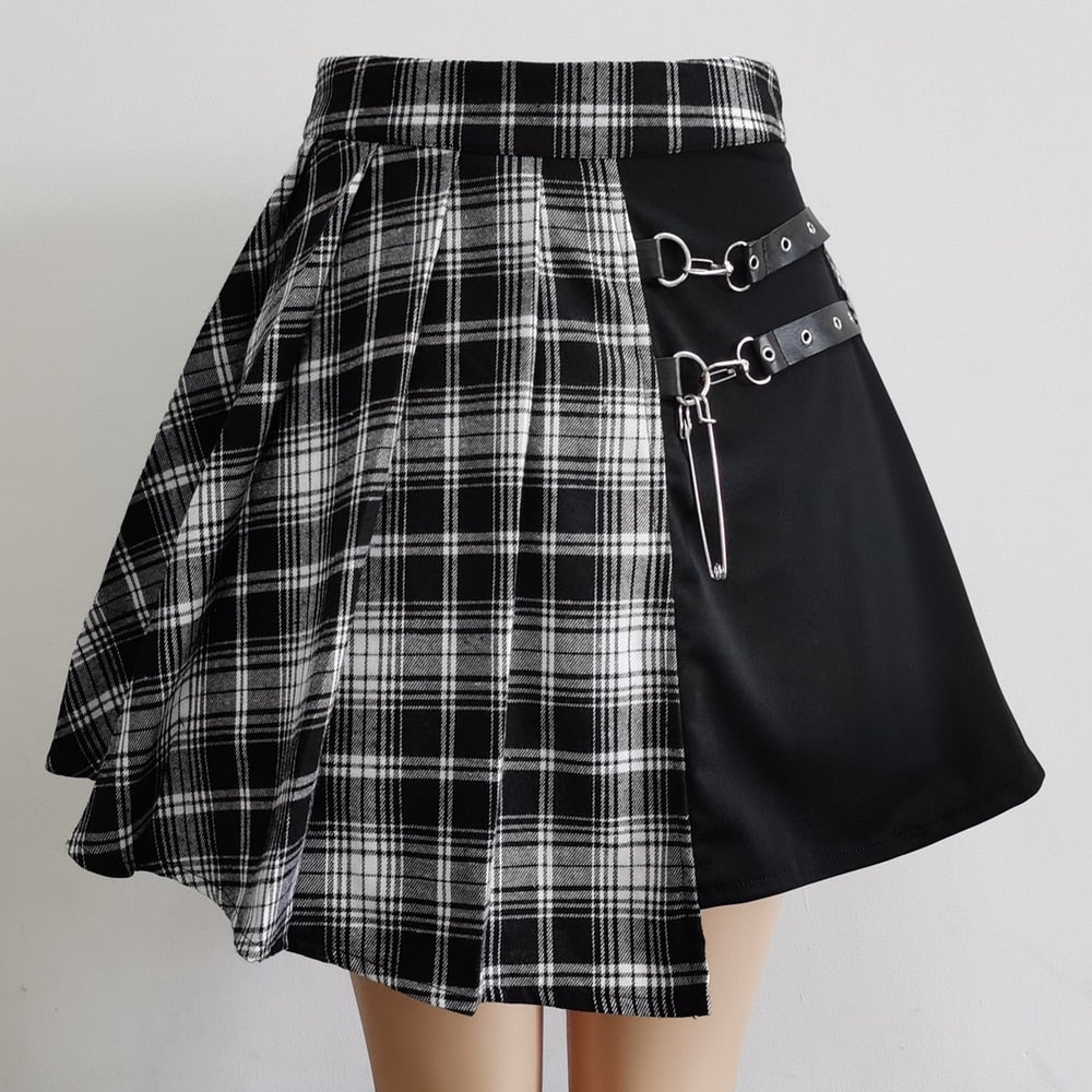 Voguable Gothic Sweet Women Pleated Skirt Fashion Plaid Mini High Waist Chic Skirt Kawaii Summer Casual Ladies Plaid Pleated Skirt voguable