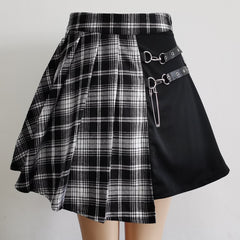 Voguable Gothic Sweet Women Pleated Skirt Fashion Plaid Mini High Waist Chic Skirt Kawaii Summer Casual Ladies Plaid Pleated Skirt voguable