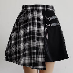 Voguable Gothic Sweet Women Pleated Skirt Fashion Plaid Mini High Waist Chic Skirt Kawaii Summer Casual Ladies Plaid Pleated Skirt voguable