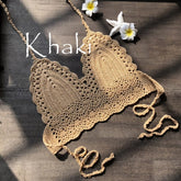 2021 New Triangle Bikini Top Woman Hollow Out Swimsuit Crochet Black Bikini Top Sexy Swimming Bra Large Female Swimwear S M L XL voguable