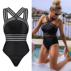2021 Women Bikini Bodysuit Sexy Ladies Striped Bandage Backless Push Up Swimwear Swimsuit Beach Triangle Bathing Suit voguable