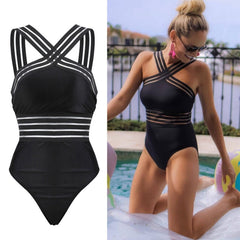 2021 Women Bikini Bodysuit Sexy Ladies Striped Bandage Backless Push Up Swimwear Swimsuit Beach Triangle Bathing Suit voguable