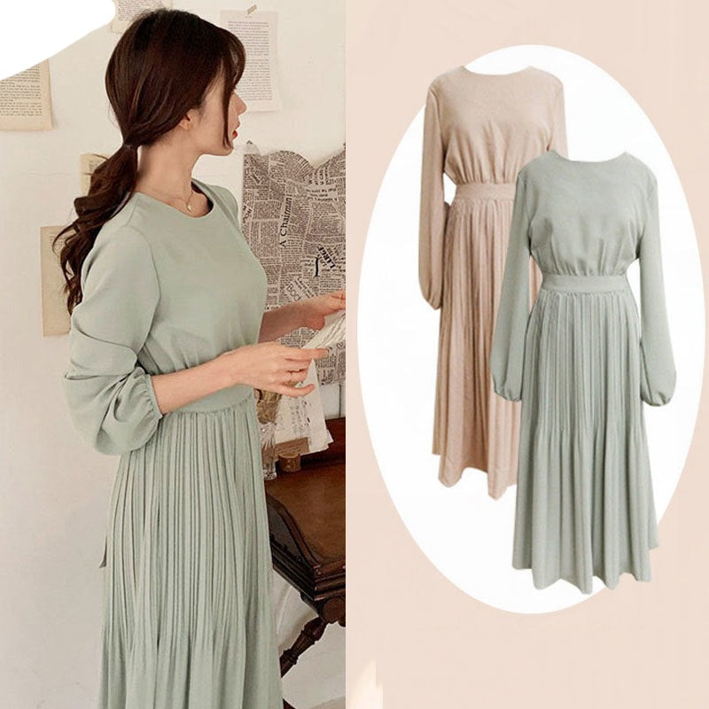 Women Autumn Fall New Arrivals Design Elegant Retro Vintage Korean Style Solid Long Dress voguable