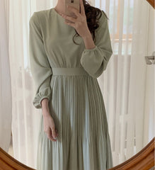 Women Autumn Fall New Arrivals Design Elegant Retro Vintage Korean Style Solid Long Dress voguable